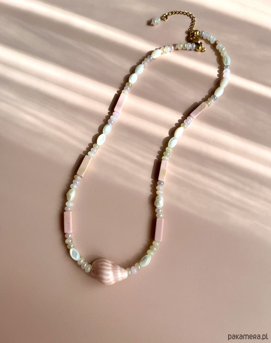 naszyjniki - inne Naszyjnik Pink Shell z różową ceramiczną muszelką 2