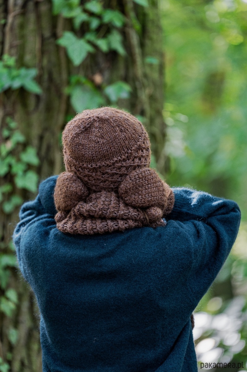 czapki damskie Czapka MERINO Hope Brązowy + podszewka JEDWAB 2