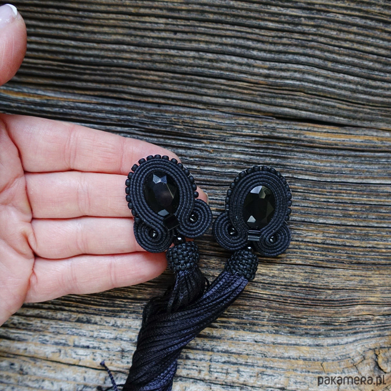 kolczyki soutache Czarne kolczyki soutache z frędzlami- długie 4