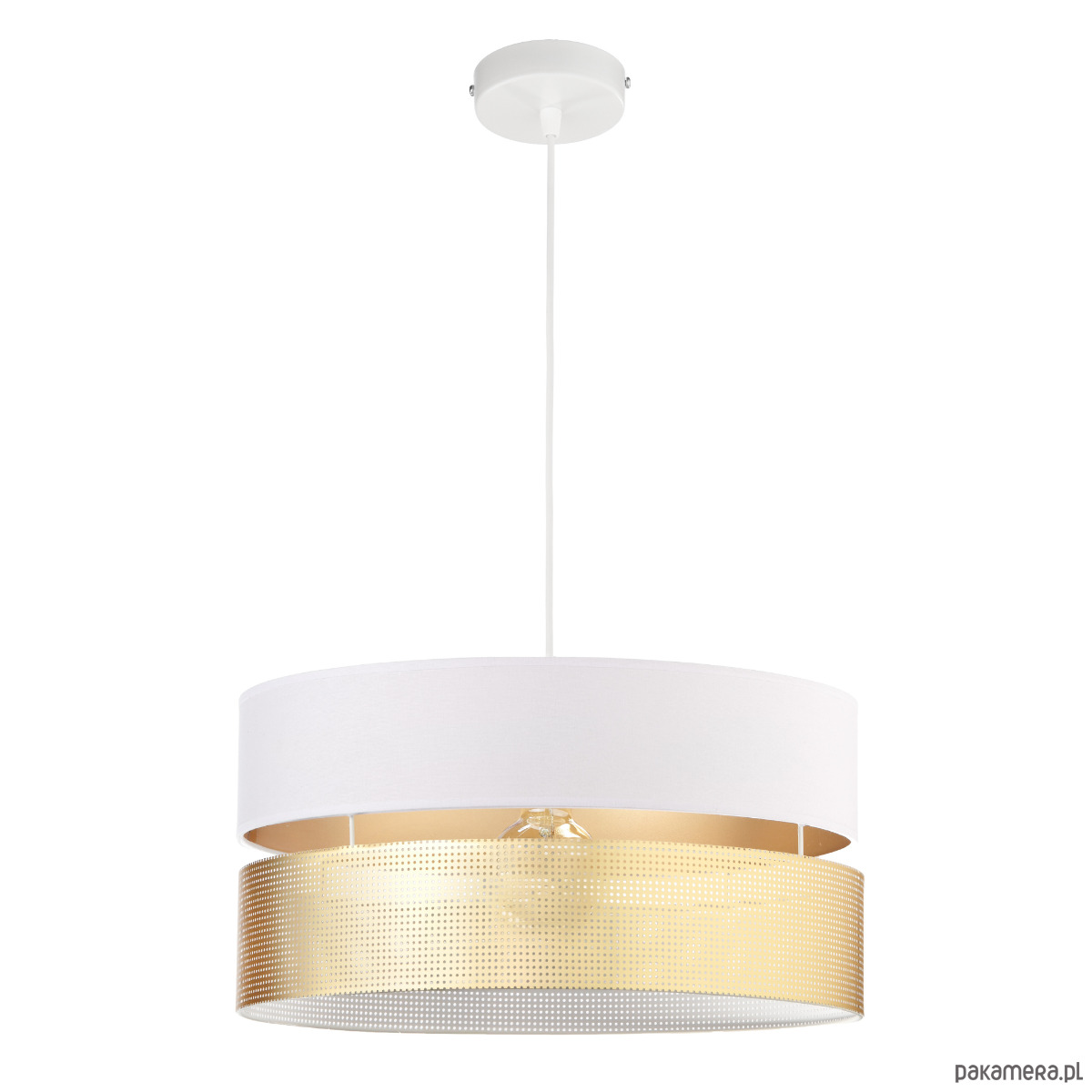 lampy wiszące Luksusowa lampa z dużym abażurem dziurki złote 2