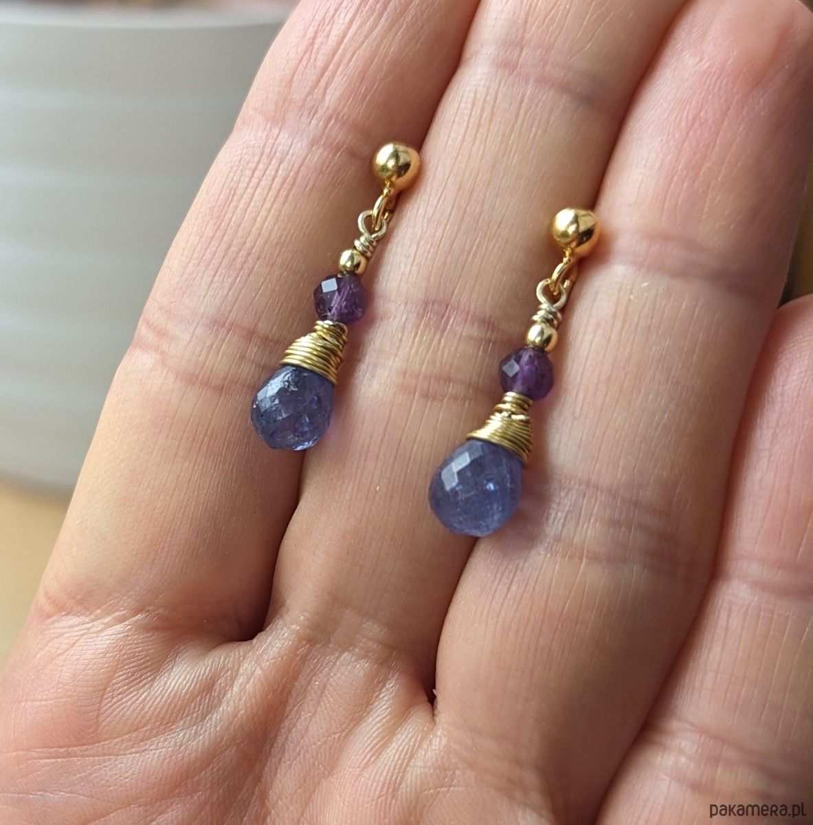 kolczyki pozłacane Tanzanitki, srebrne kolczyki 1