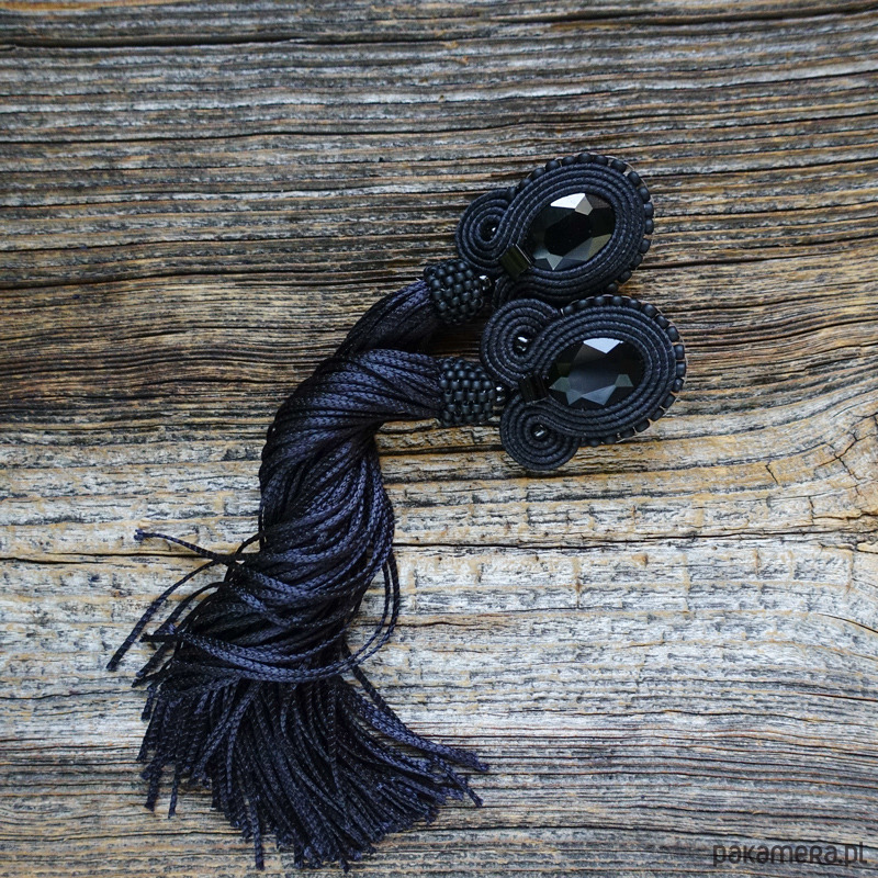 kolczyki soutache Czarne kolczyki soutache z frędzlami- długie 1