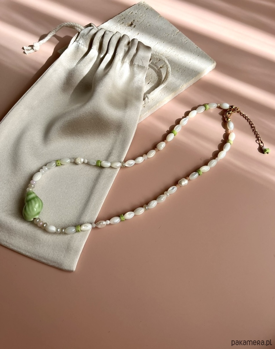 naszyjniki - inne Naszyjnik Green Shell z zieloną ceramiczną muszelką 5