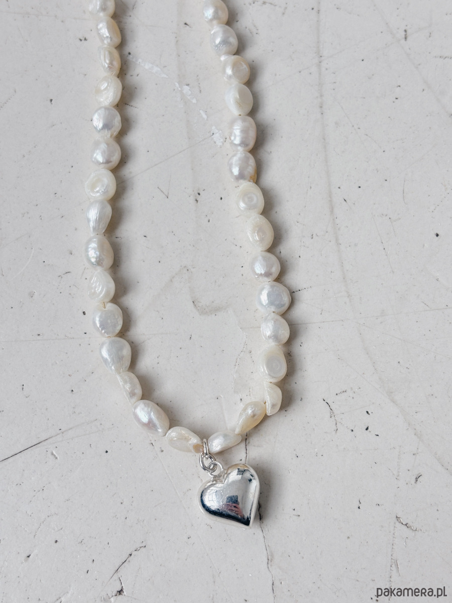 złote naszyjniki Naszyjnik z pereł naturalnych srebrne serce 1