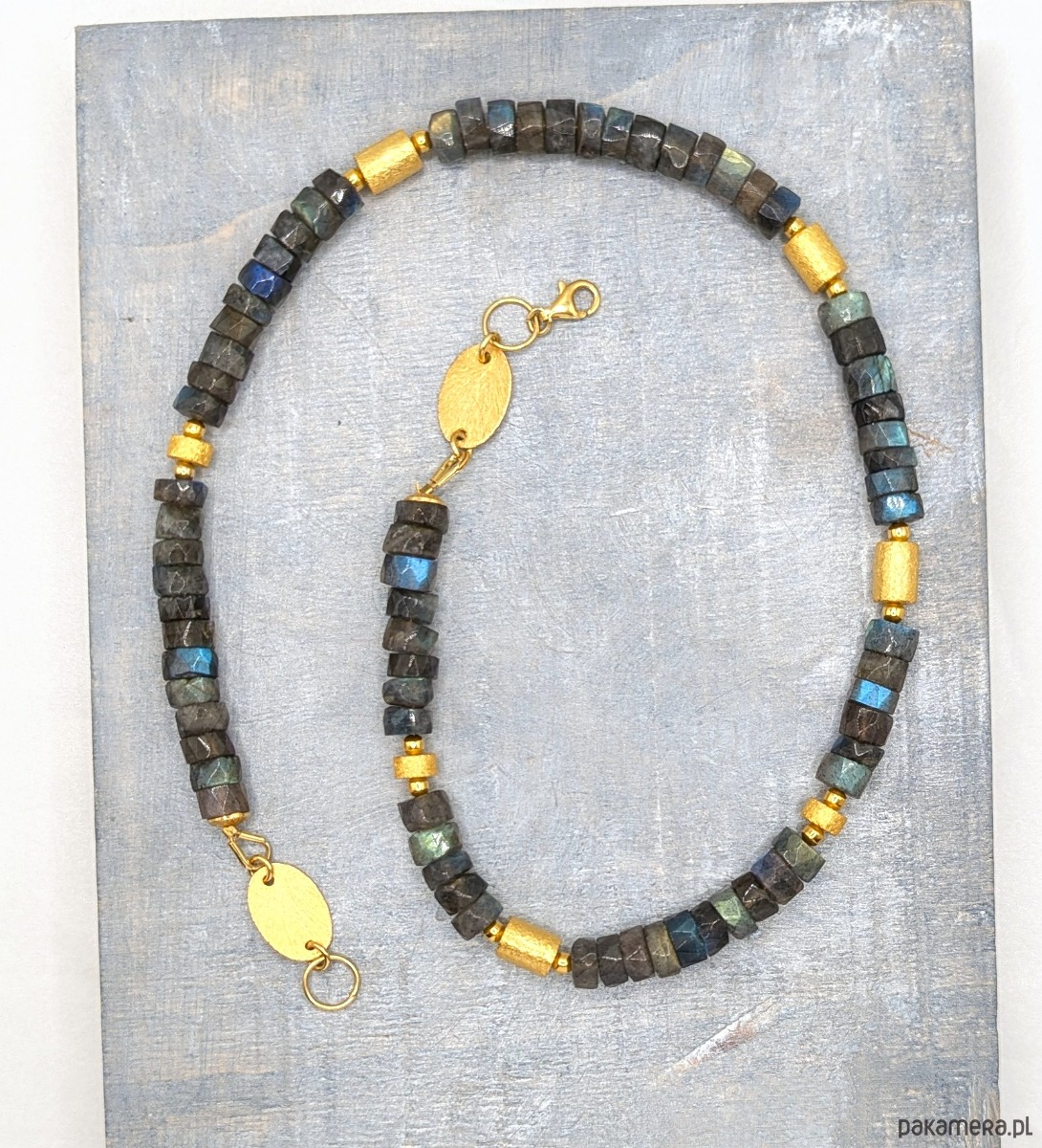 złote naszyjniki Pozłacany naszyjnik z labradorytem - premium 1