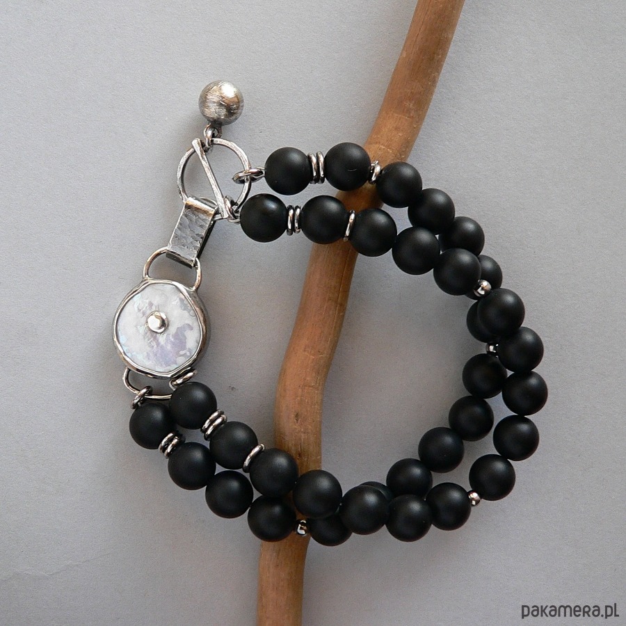 bransoletki srebrne -perła  i matowe onyksy- 1