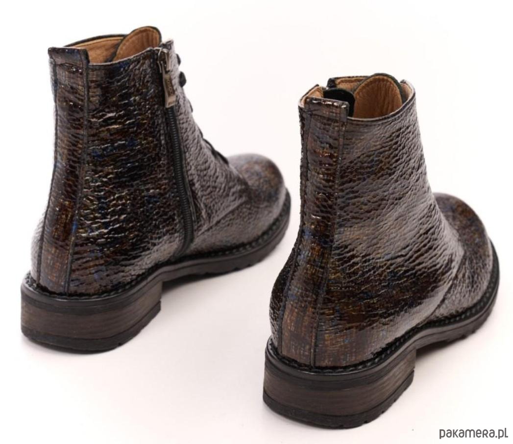 botki damskie Botki skórzane - kolor czarny mieniący  (6397) 2