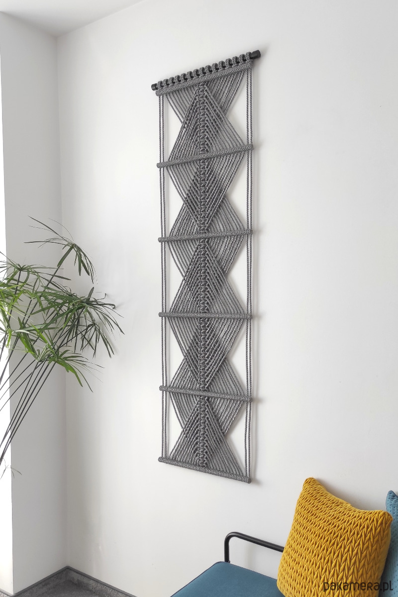 Geometryczna Dekoracja cienna Nowoczesna Makrama Na cian Szara geometryczna-dekoracja-cienna-nowoczesna-makrama-na-cian-szara