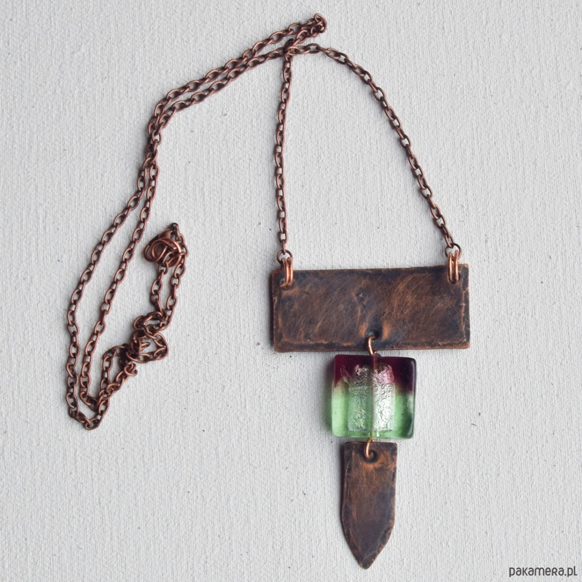 naszyjniki - inne Naszyjnik z oksydowanej miedzi i szkła weneckiego /3/ handmade rękodzieło 2