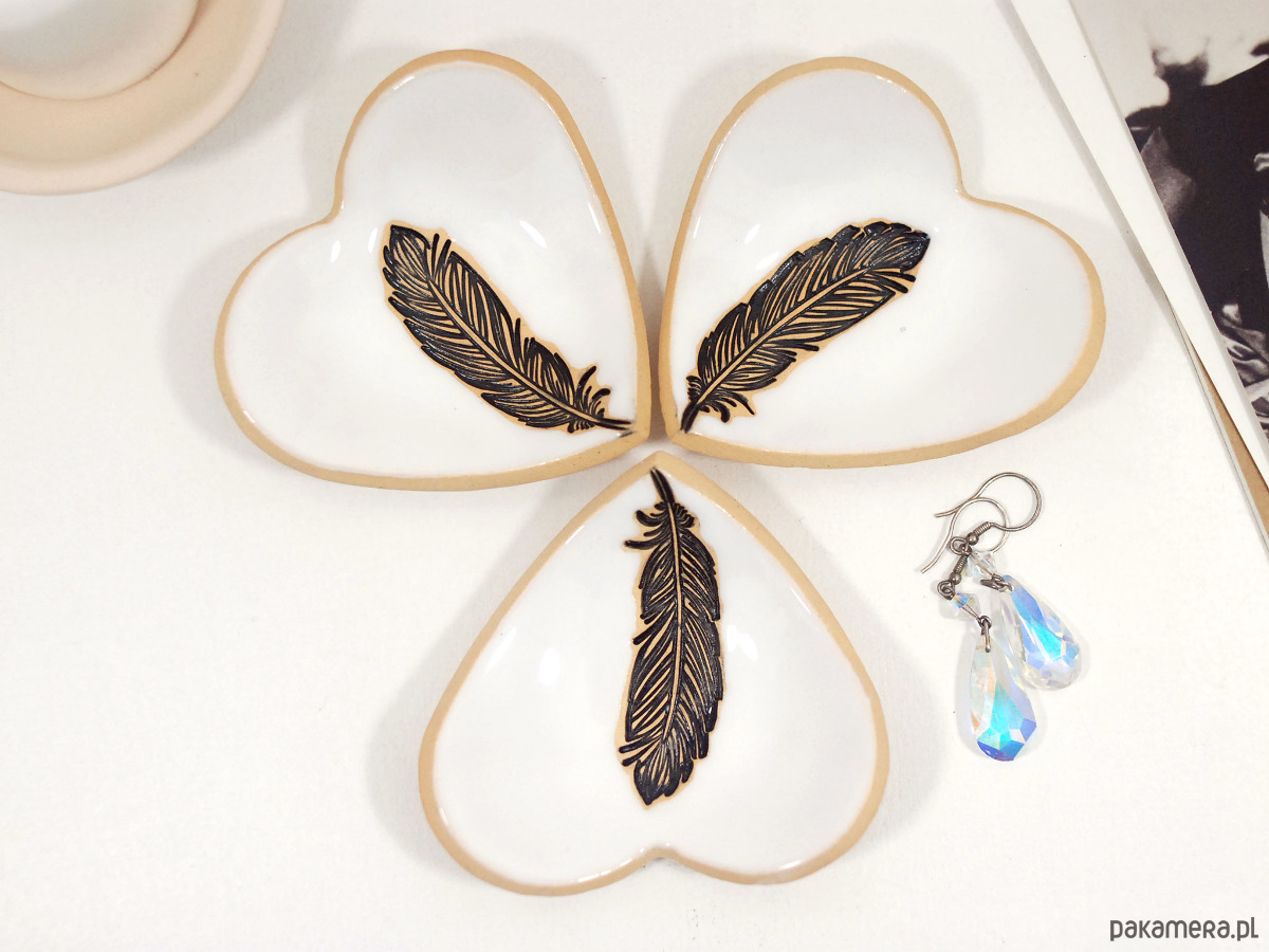 pojemniki na biżuterię Ceramiczne miseczka na twoje drobiazgi z piórkiem 1