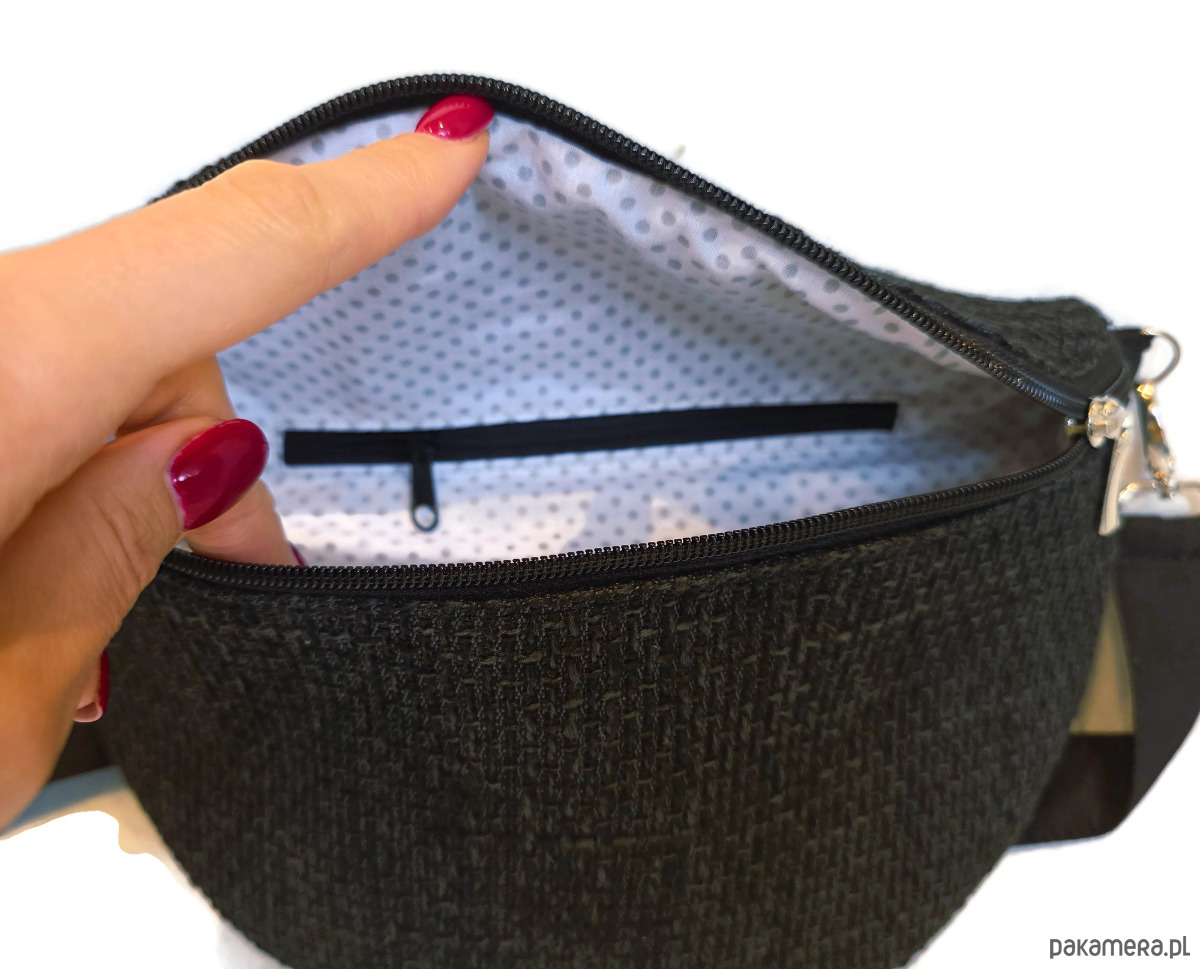 saszetka nerka Czarna nerka pleciony materiał boho na ramię pojemna 2