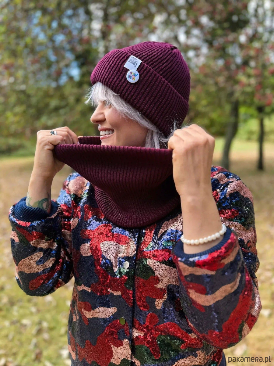 czapki damskie Czapka beanie z bawełny logo kolorowe Bordo 4