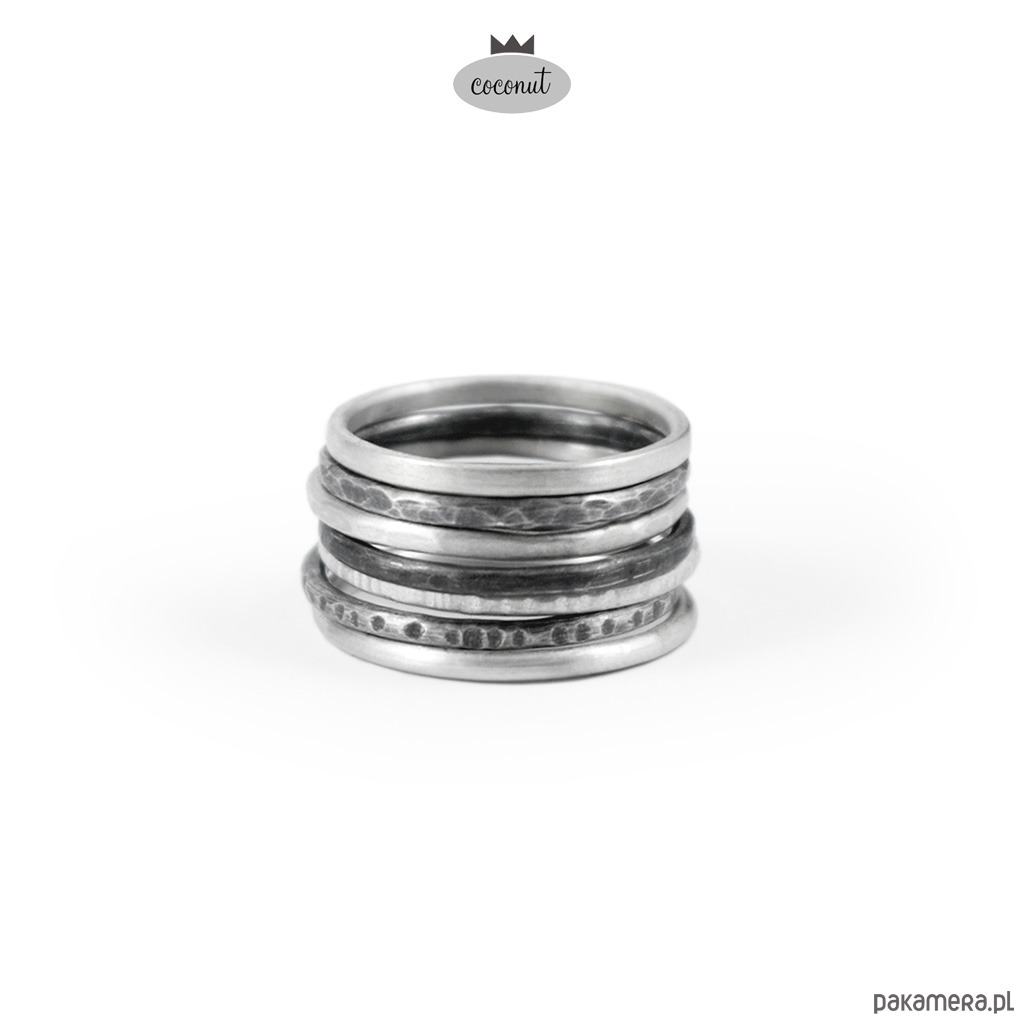 pierścionki srebrne Pierścionek TEXTURE - 7 obrączek srebro T14 1
