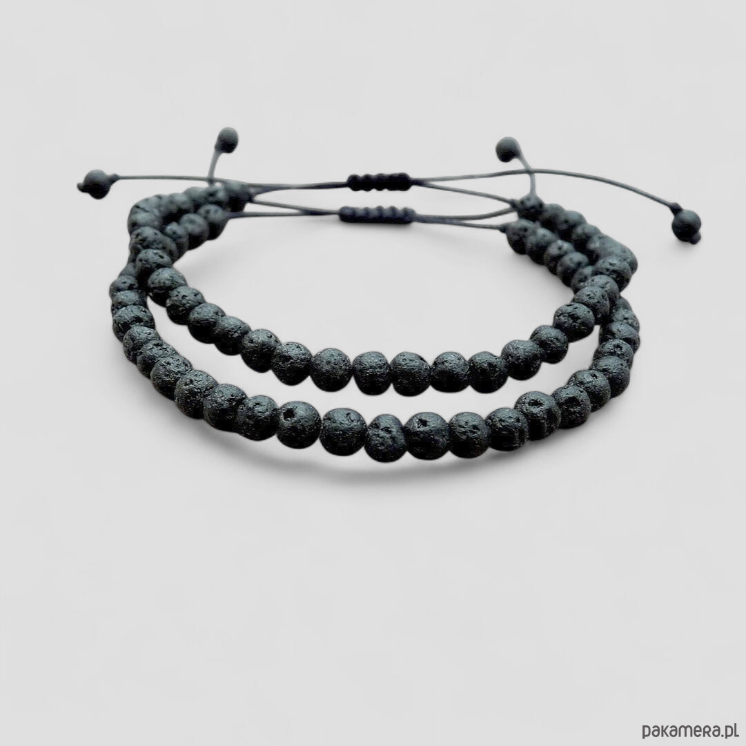 bransoletki na sznurku Komplet bransoletek lawa wulkaniczna 6 mm 2