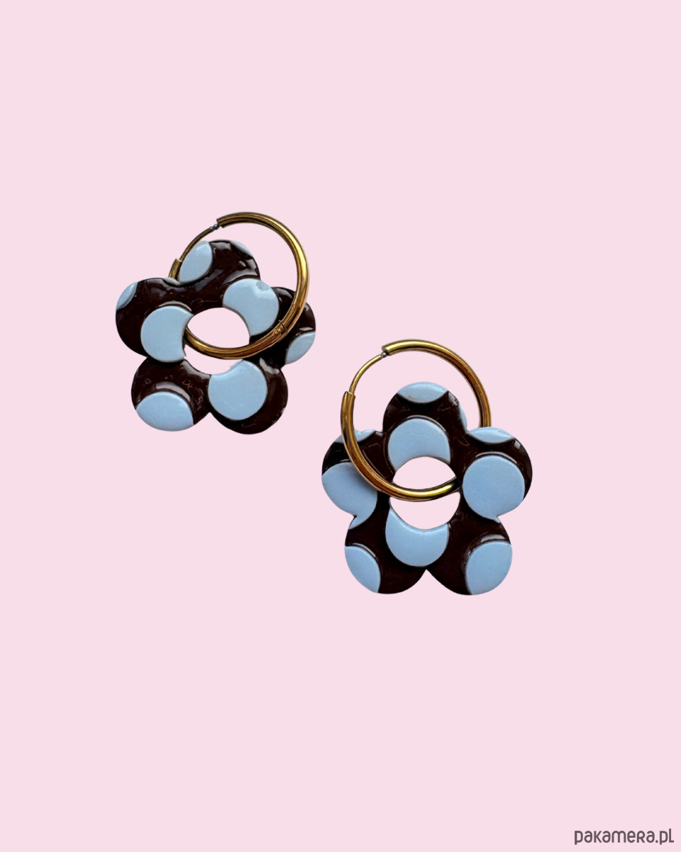 kolczyki z masy plastycznej Kolczyki dwustronne w GROSZKI - błękit + czekolada 1
