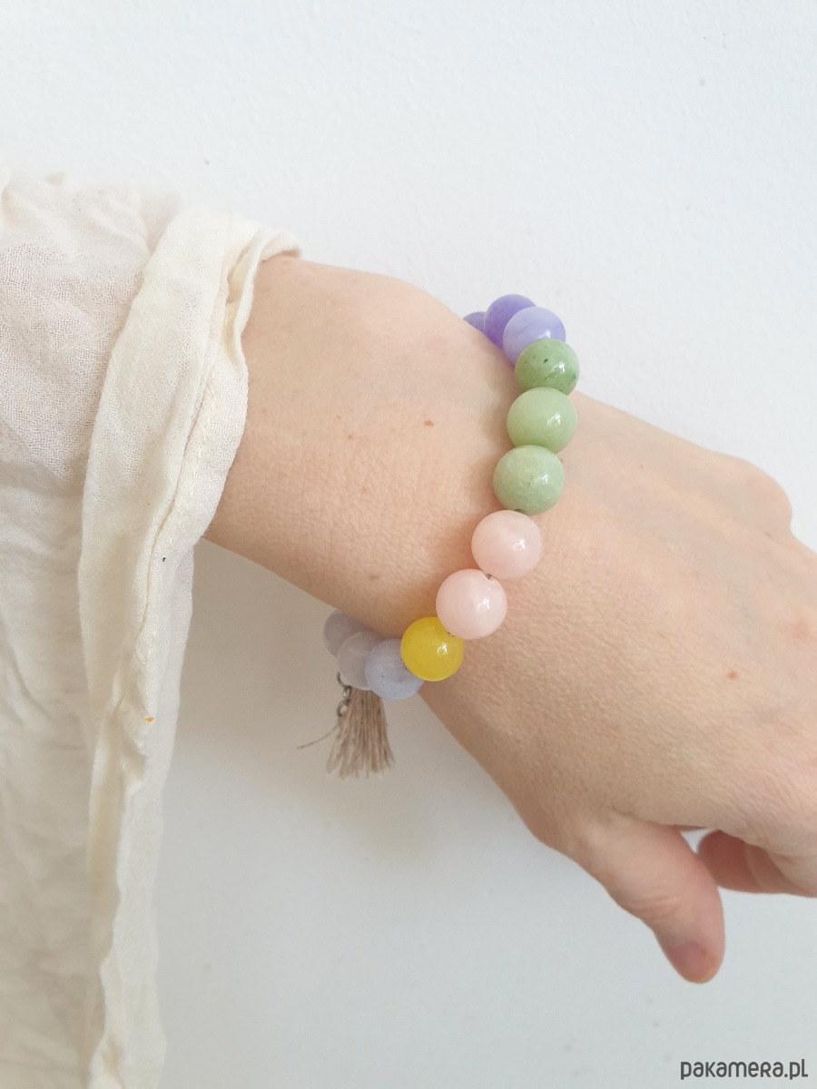 bransoletki z kamieni naturalnych Bransoletka SPRING z jadeitem, fiolet, róż, żółty, zieleń 2