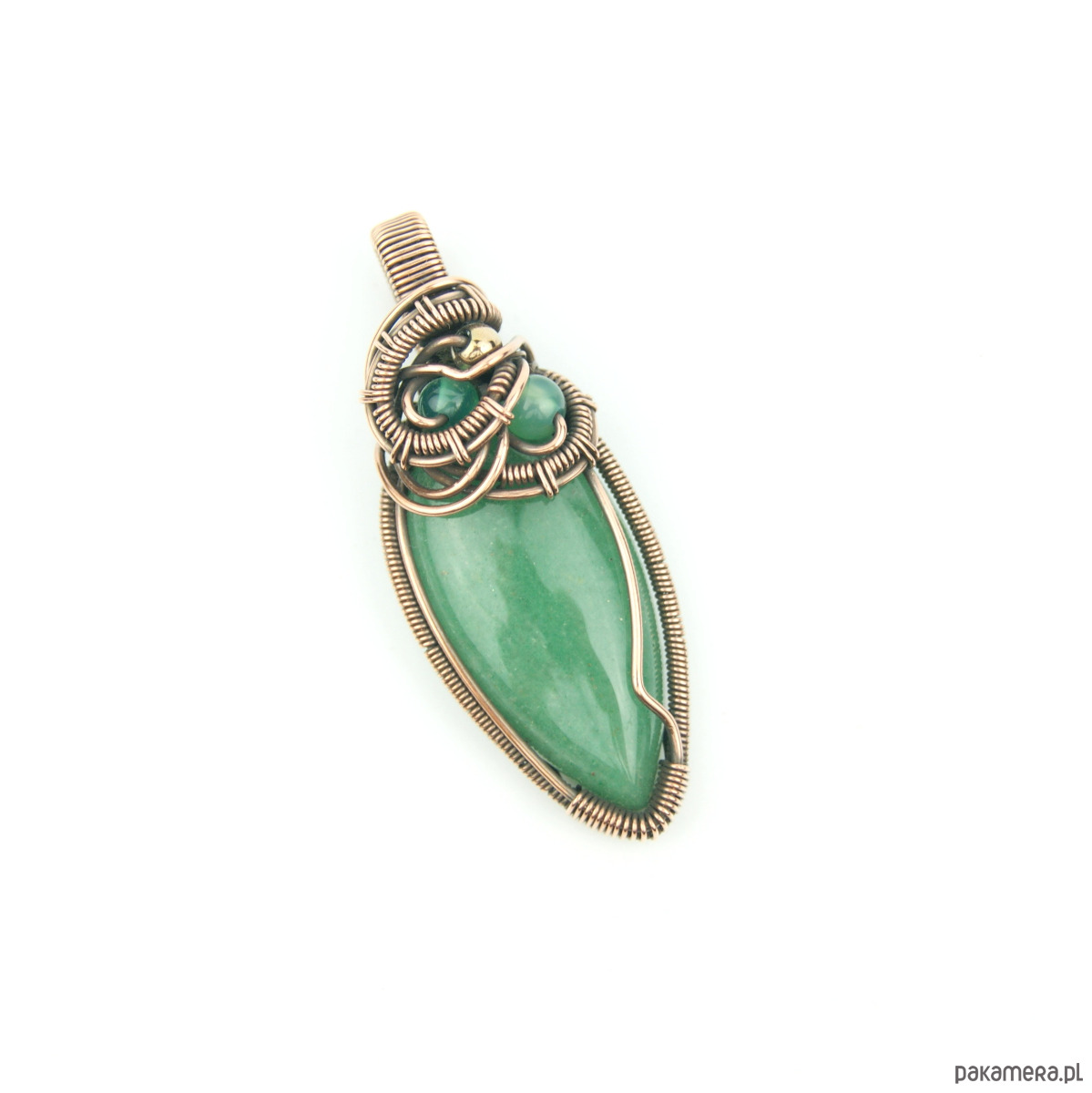 wisiory Wisiorek z zielonym agatem  wire wrapping 5