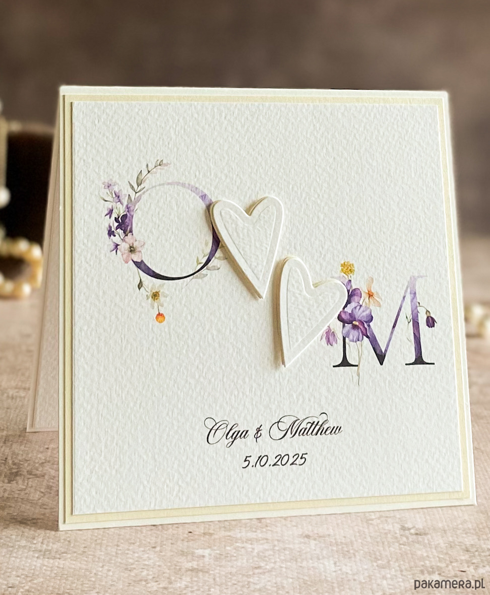 zaproszenia i kartki na ślub Kartka ślubna z inicjałami Młodej Pary, WP 53c 1