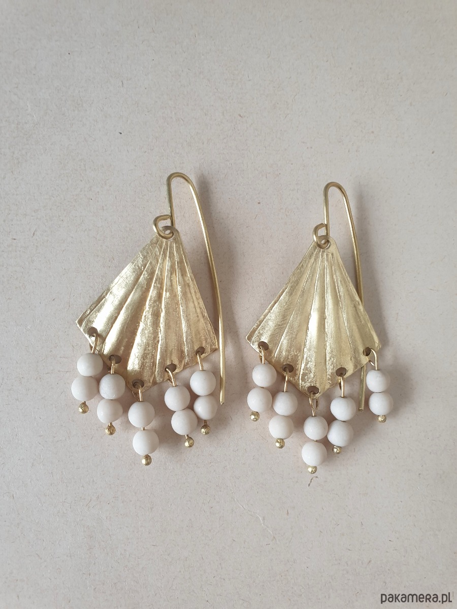 kolczyki z kamieniami Kolczyki ORIGAMI wachlarze, jaspis river, mosiądz surowy 1