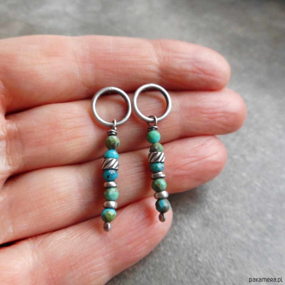 kolczyki z kamieniami Turkusiki na okrągło srebro 925 2