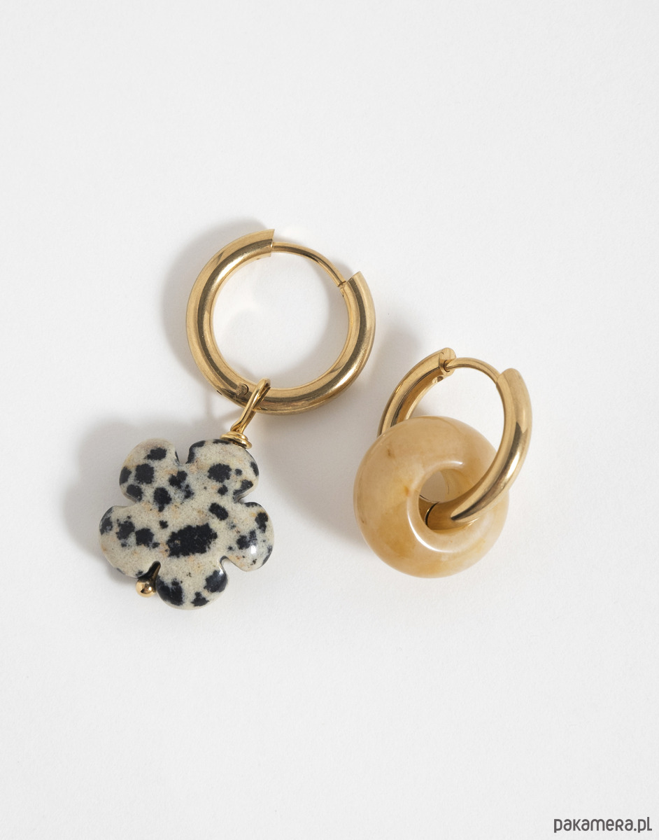 kolczyki z kamieniami Złote kolczyki koła Boho z zawieszkami 2