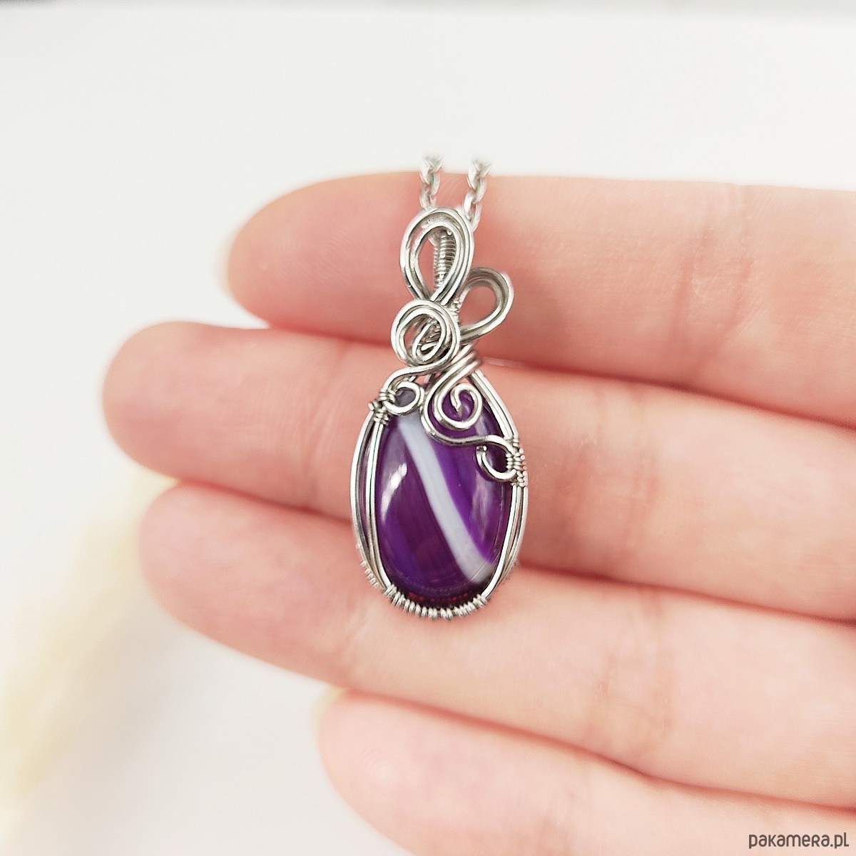 wisiory Naszyjnik Agat Fioletowy stal chirurgiczna wisiorek handmade wirewrapping 4