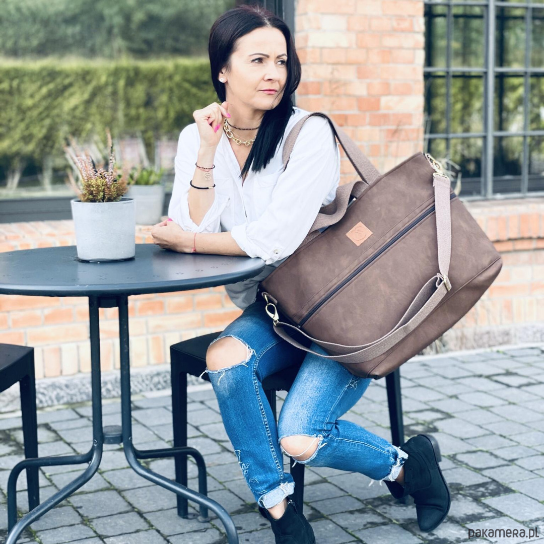 Duża Torba Z Eko Skóry "Mili Weekend Bag" - Czekoladowy Brąz - Pakamera.pl