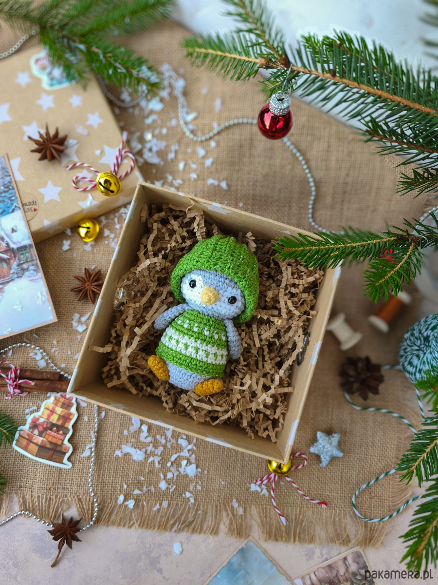 misie i maskotki Mały pingwinek w pudełku, Zabawka na prezent, Prezent dla dziecka 7