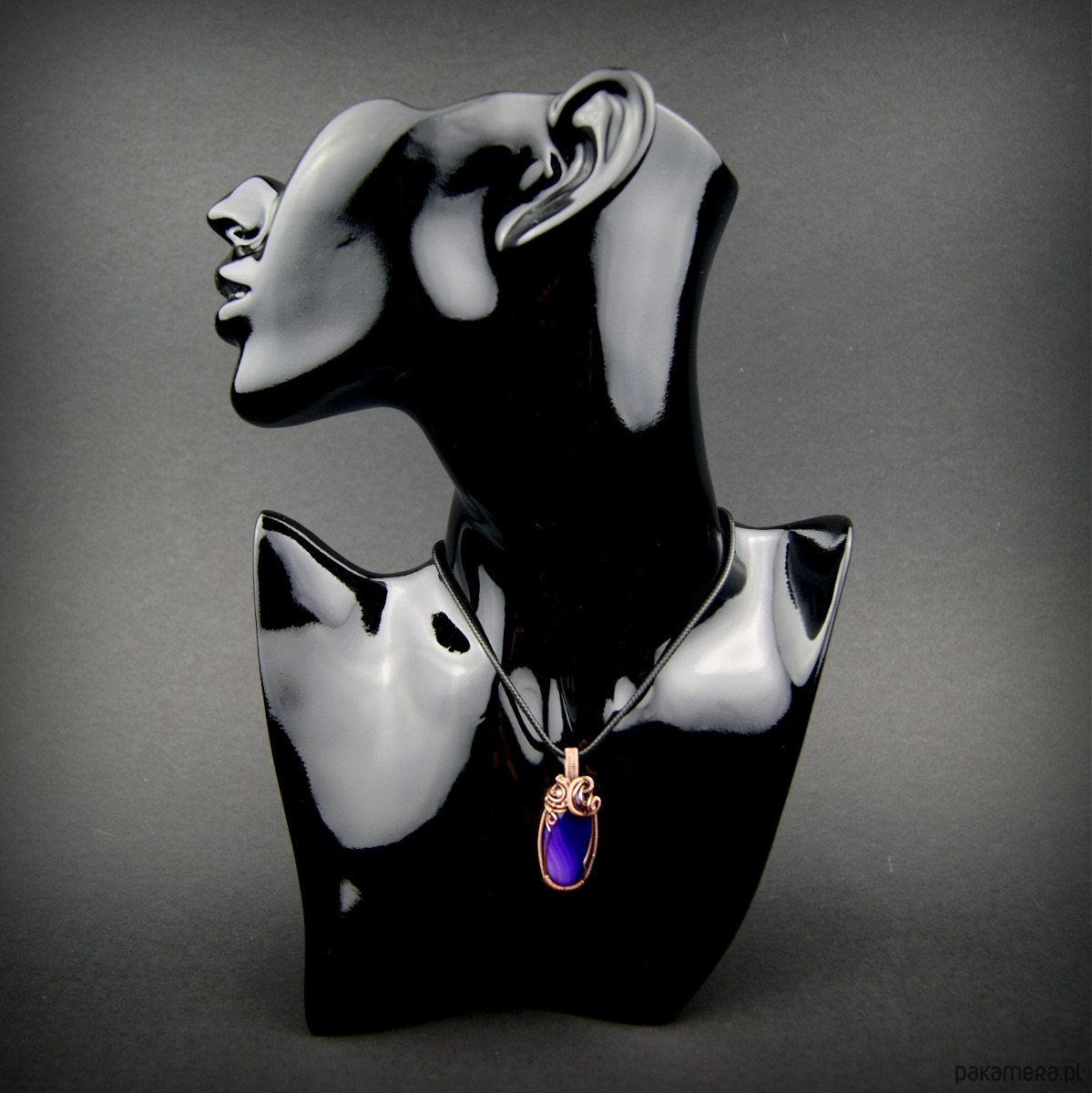 wisiory Wisiorek z fioletowym agatem  wire wrapping 6