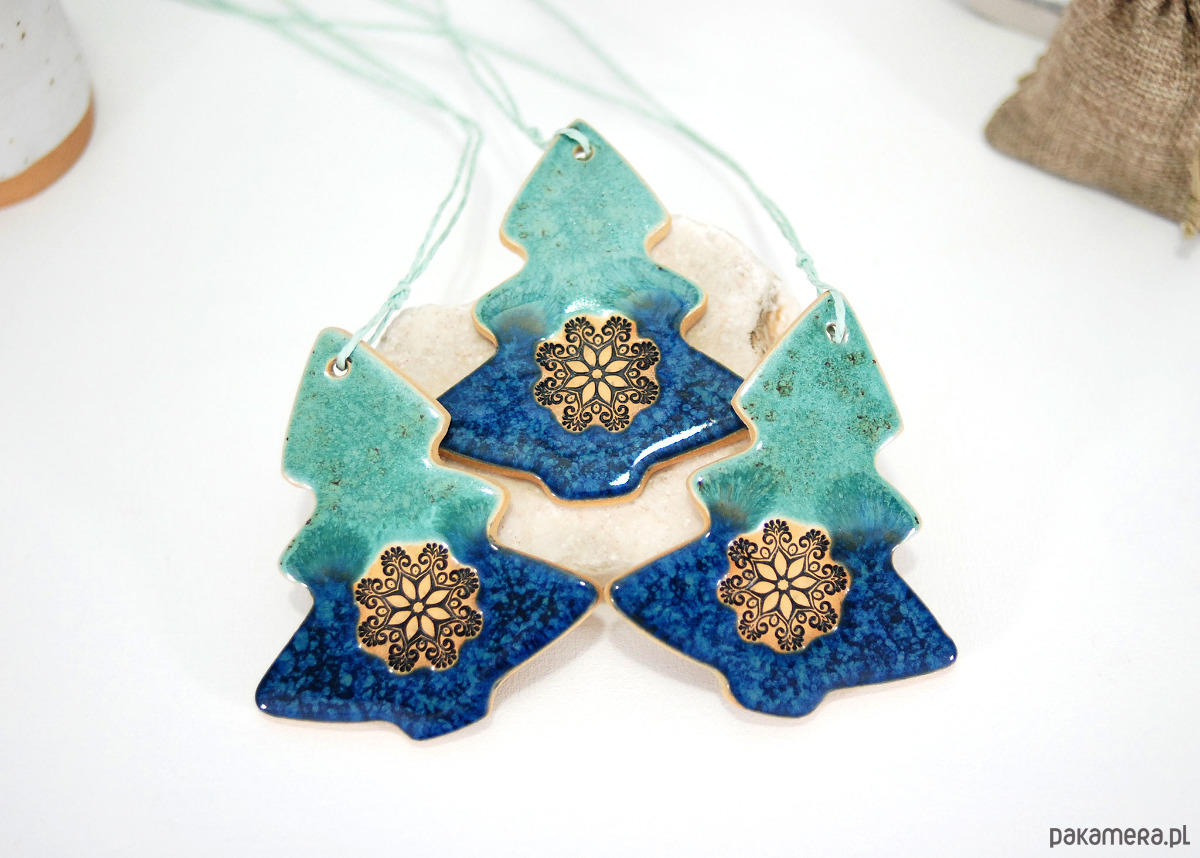 ozdoby choinkowe Turkusowe choinki - ceramiczne ozdoby choinkowe 7