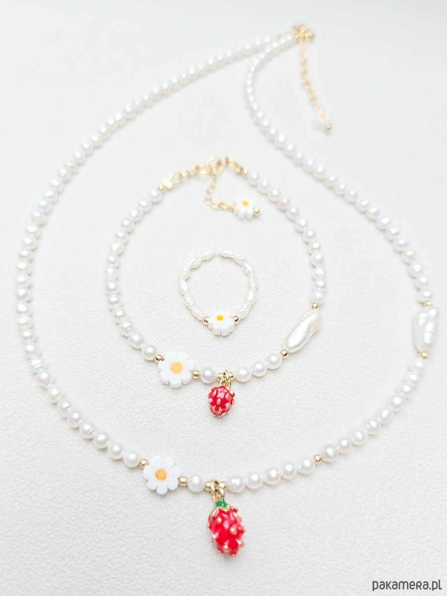 bransoletki złote Perełkowa Bransoletka  z Poziomkowym Akcentem 3