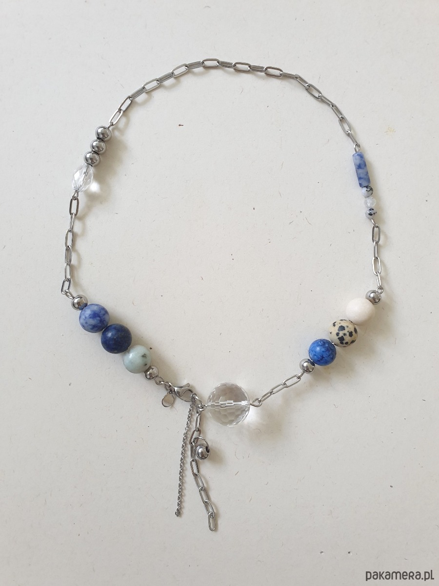 chokery Naszyjnik FANABERIA łańcuchy, kulki kryształ górski, niebieski 3