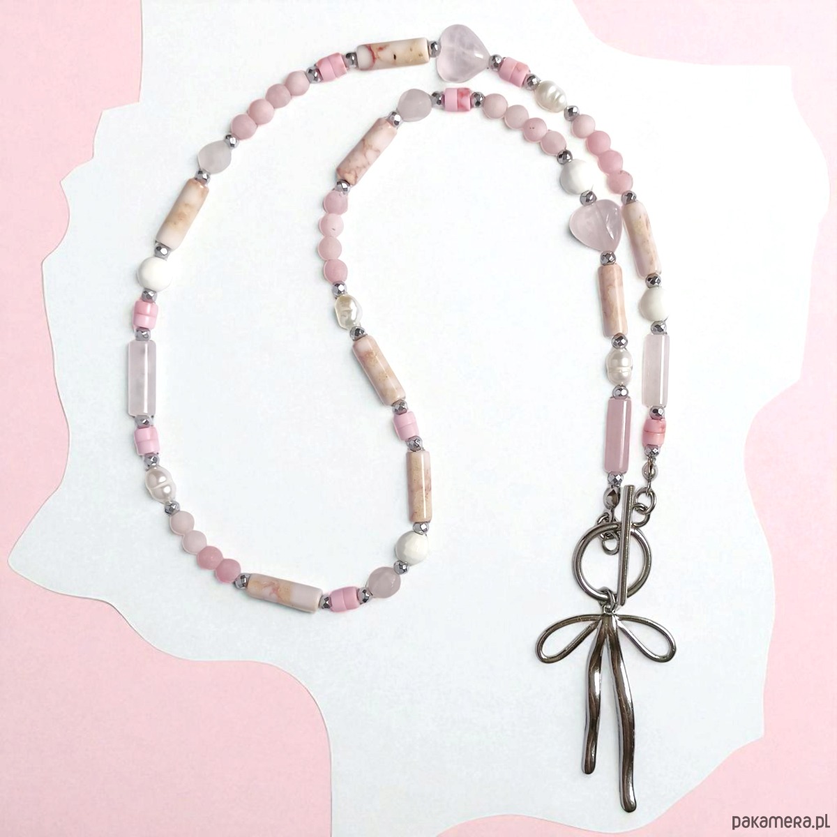 chokery Naszyjnik pinky pink : różowy naszyjnik z kokardką 2