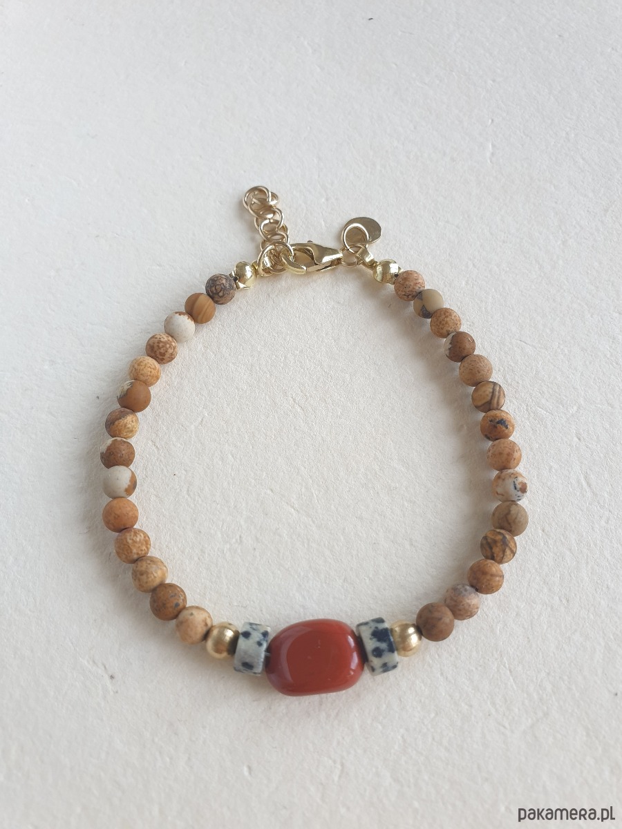 bransoletki z kamieni naturalnych Bransoletka ROOTS jaspis obrazkowy, jaspis dalmatyński, jaspis czerwony 3