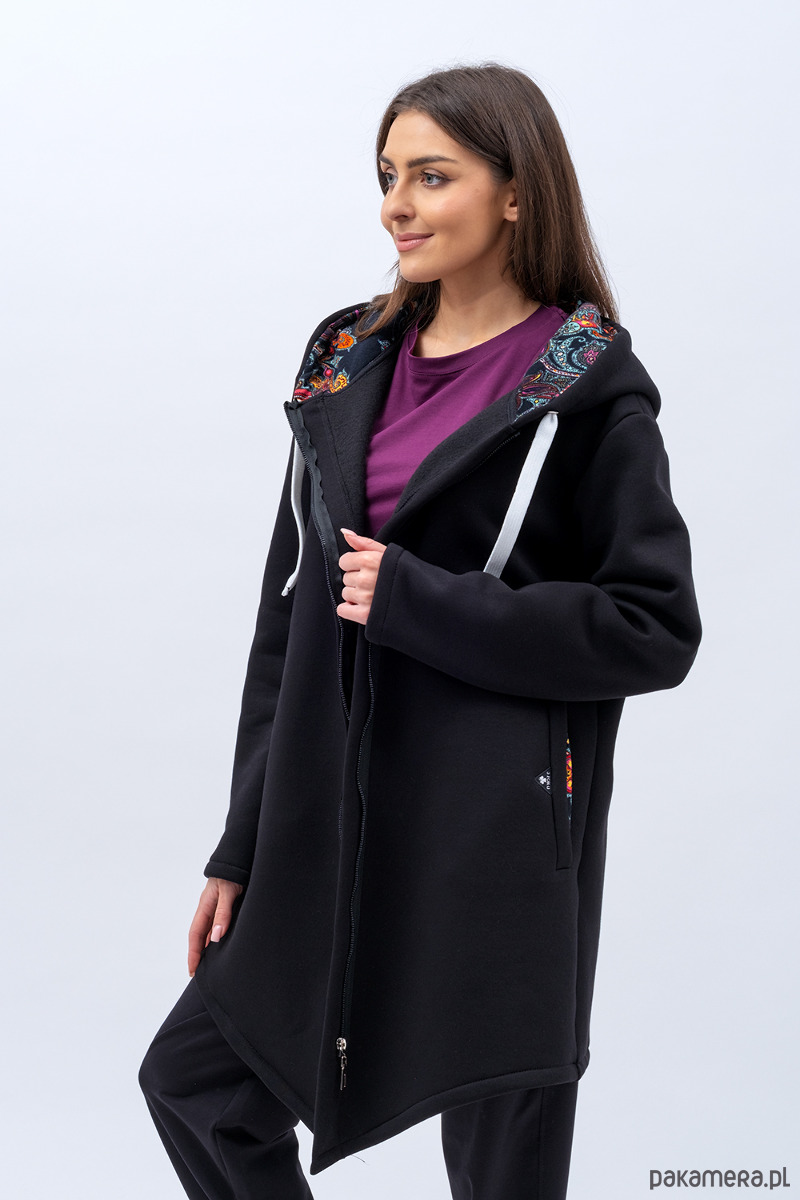 bluza z kapturem damska Bluza  damska   rozpinana   na zamek ,, EVERY DAY" CZARNA+WZÓR 1