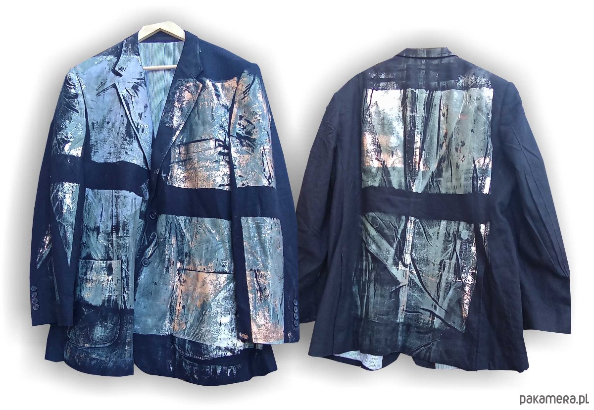 marynarki damskie Upcyclingowa marynarka z ręcznym nadrukiem UV  7