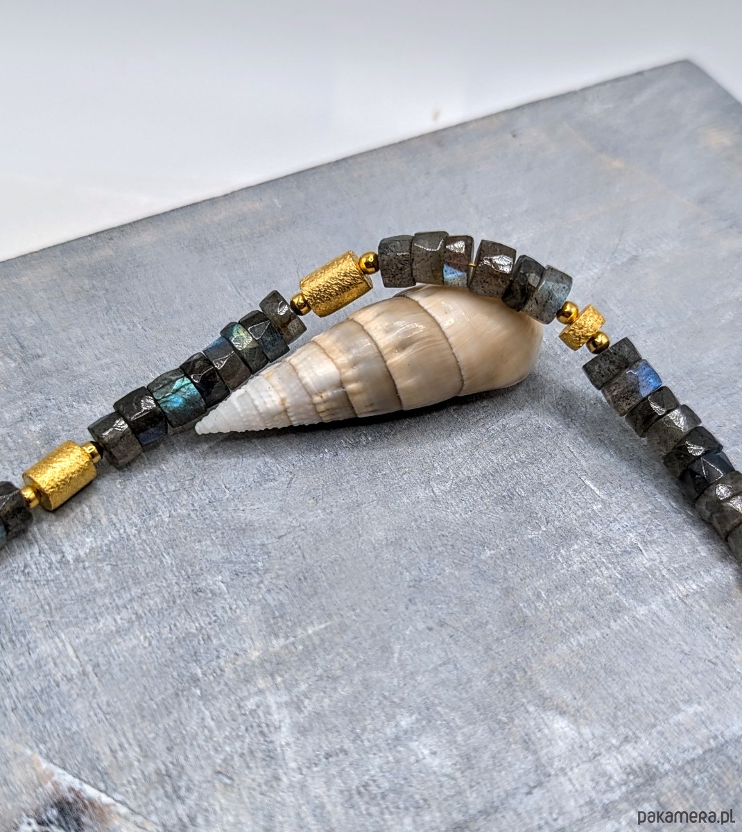 złote naszyjniki Pozłacany naszyjnik z labradorytem - premium 5