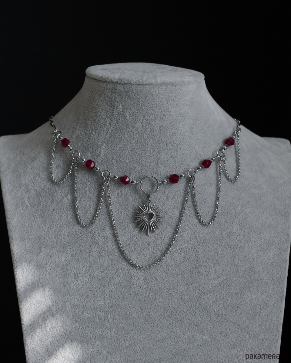 kolie Srebrny gotycki naszyjnik BLOODY HEART 4