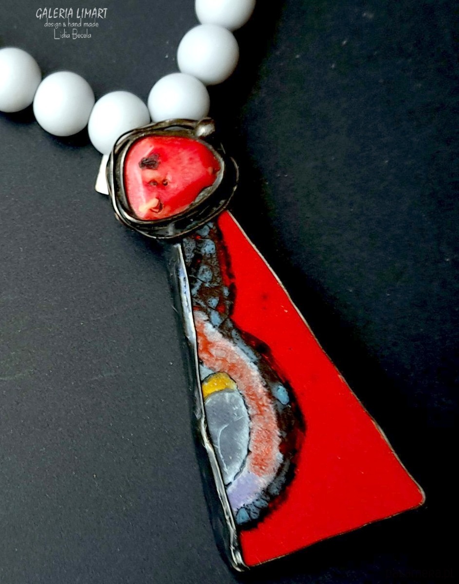 wisiory Koral i ręcznie malowana ceramika w wyjątkowym naszyjniku handmade prezent lux 2