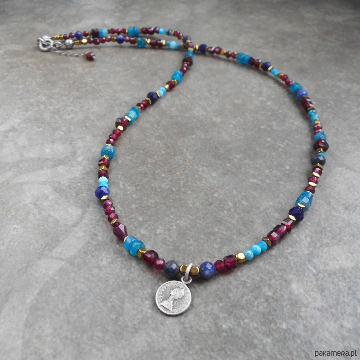 srebrne naszyjniki Błękit z burgundem srebro 925 1