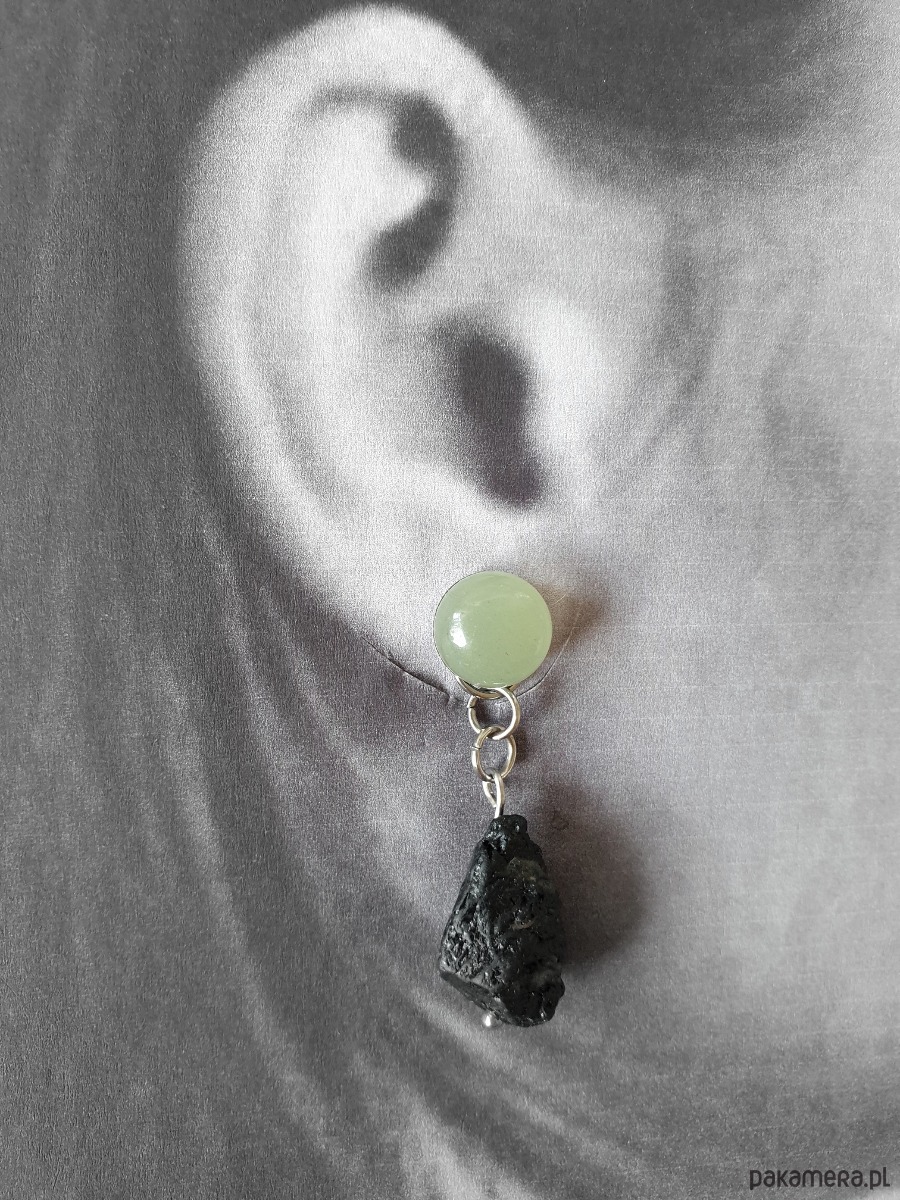 kolczyki z kamieniami Kolczyki RAW jadeit, czarny turmalin 6