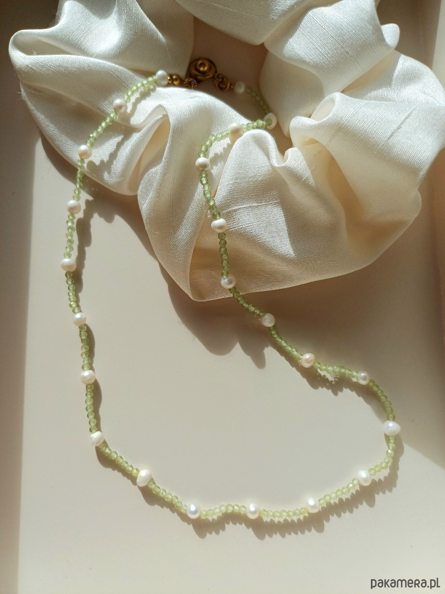 naszyjniki - inne Delikatny naszyjnik perła naturalna, peridot 1