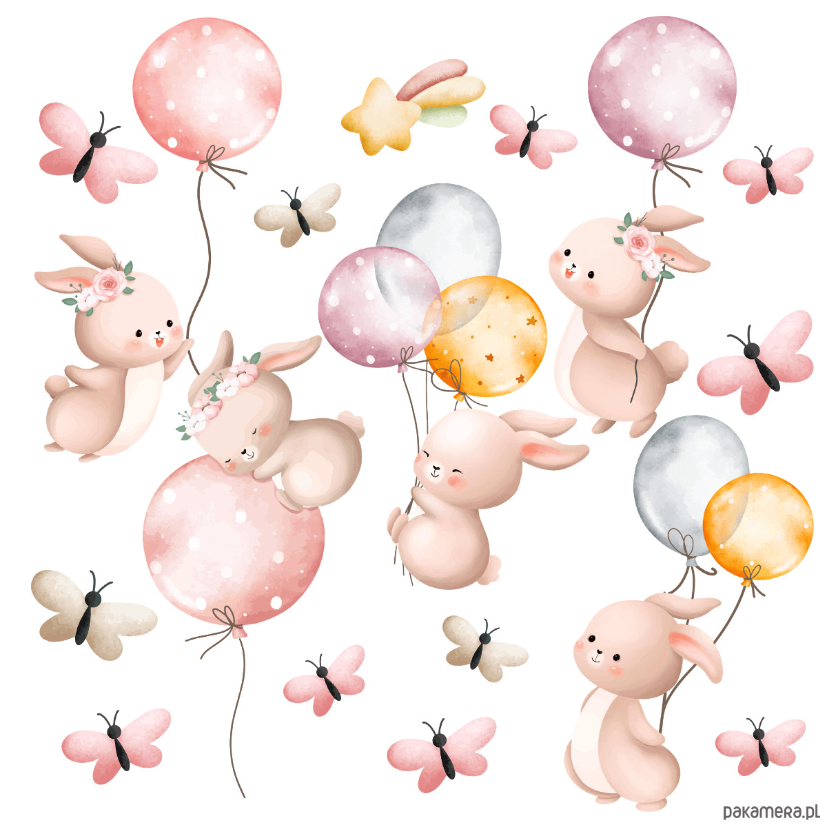naklejki ścienne do pokoju dziecka Naklejki ścienne dla dzieci  Króliczki z balonami 4
