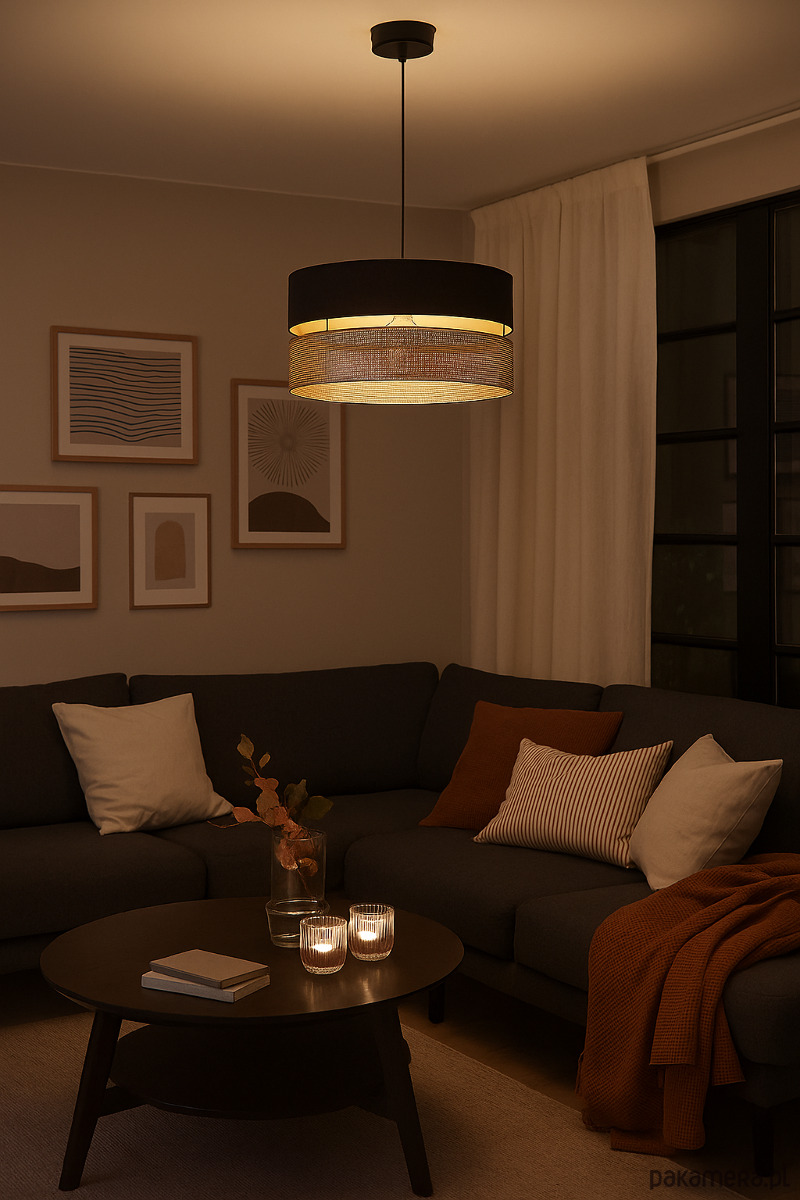 lampy wiszące Luksusowa lampa z dużym abażurem dziurki złote 1