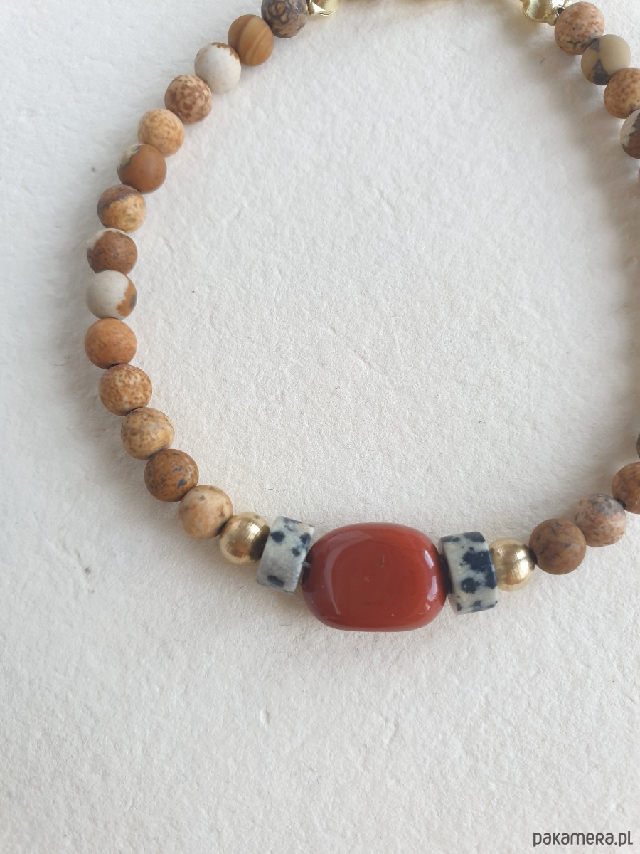 bransoletki z kamieni naturalnych Bransoletka ROOTS jaspis obrazkowy, jaspis dalmatyński, jaspis czerwony 1