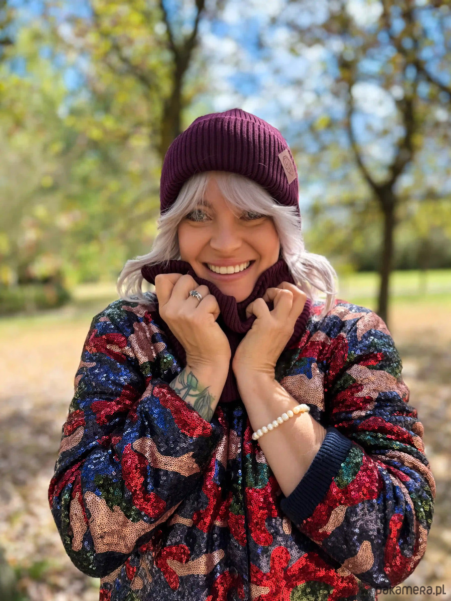 czapki damskie Bawełniana czapka beanie logo ekoskórka Bordo 4