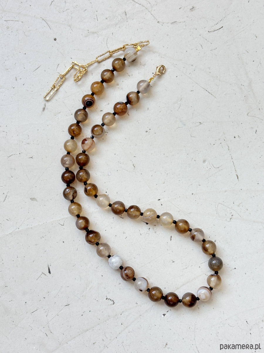 wisiory Naszyjnik Agat brązowy pasiasty  i onyks 6