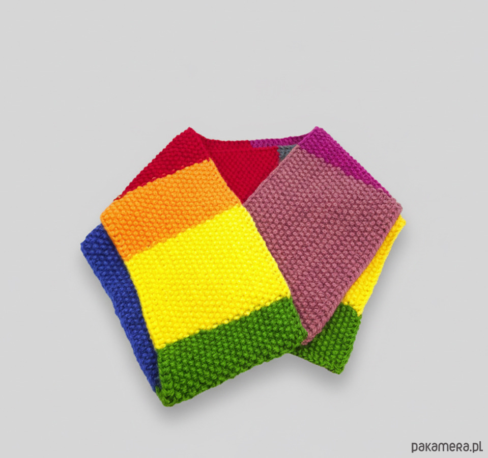 szale damskie 6918 Wielobarwny Szalik "Color Block" - Ręcznie Robiony Akcent Koloru! 2