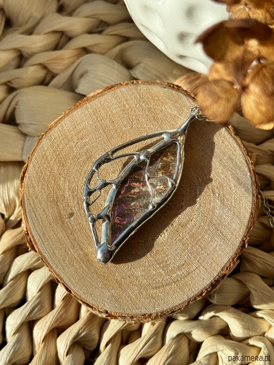 wisiory Szklany wisiorek na łańcuszku Naszyjnik Witraż  Listek Żółty 1