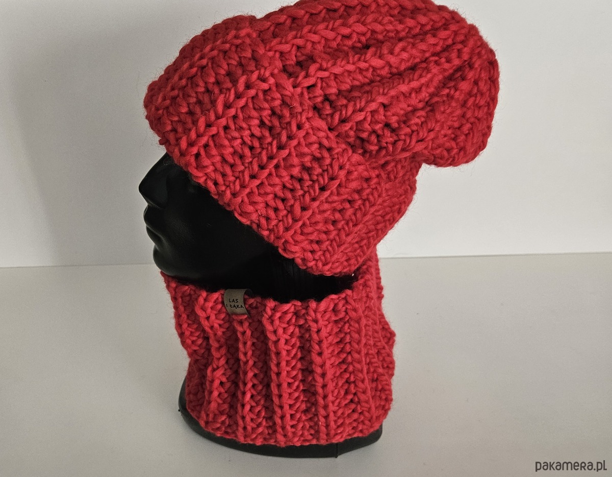 czapki damskie Czerwony Komplet wełniany 1